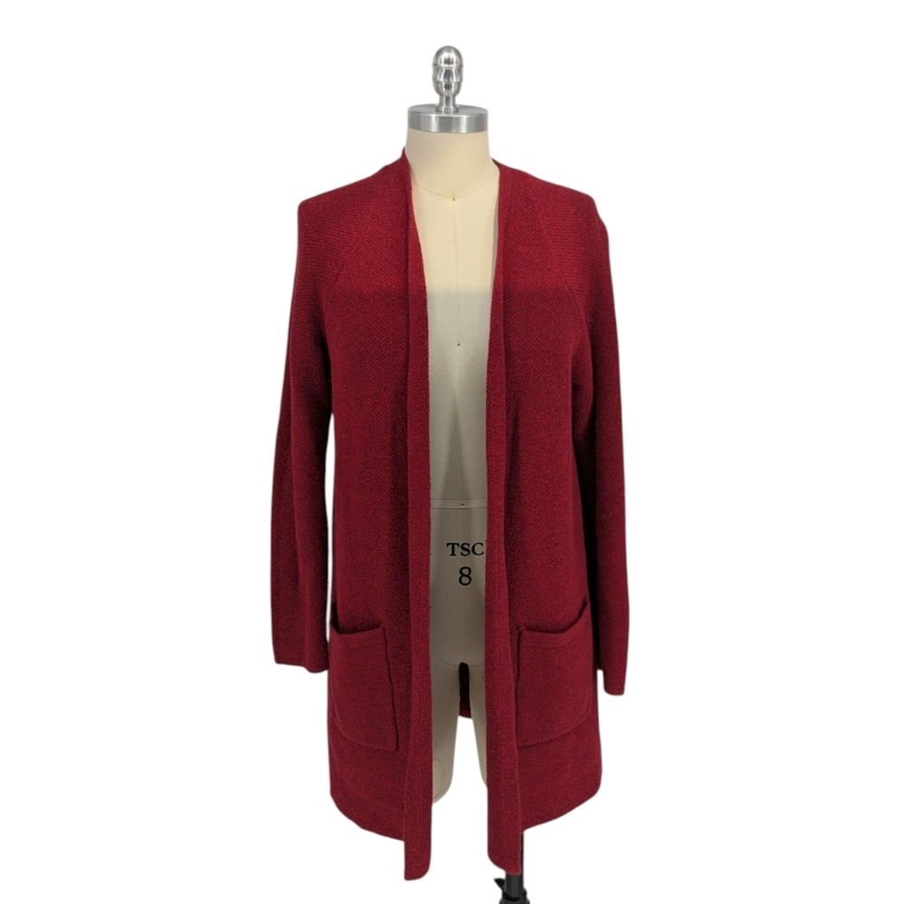 00034 J Jill Knit Open Front Long Cardigan Red size Medium coastal grandma fall